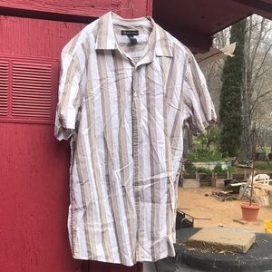 INC International Concepts Brown and White Casual Button Down Shirt